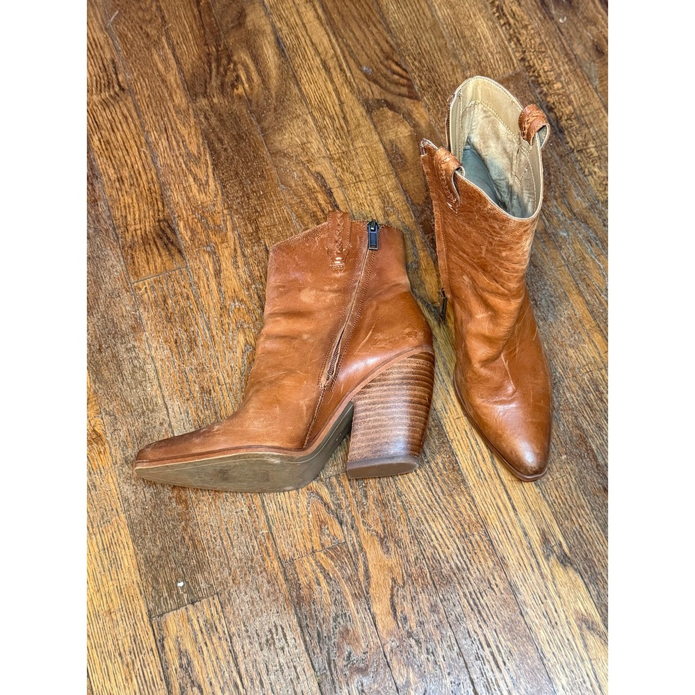 San Edelman Agnes Western Bootie in Cognac Leather
